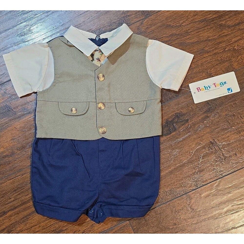 Vtg Baby Togs Boy 6-9 Months 2 Piece Romper Nwt
